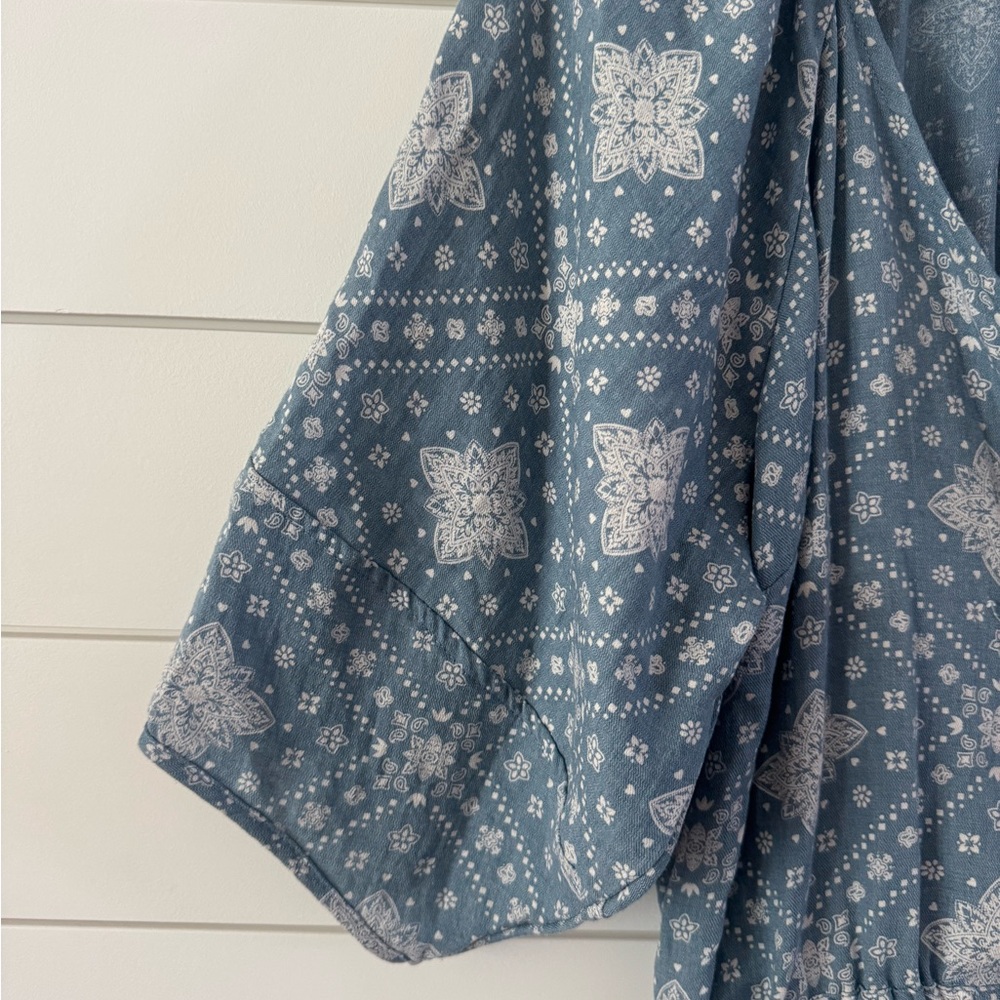 Blue Patterned Button-Down‎ Romper - Picture 3 of 7